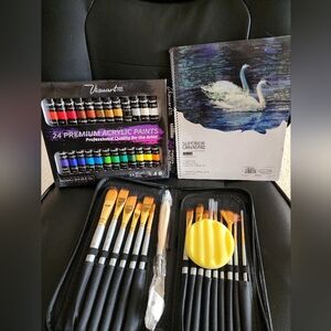 Visuart Acrylic Paint Set, 24 Colors with Brushes and Canvas Pad